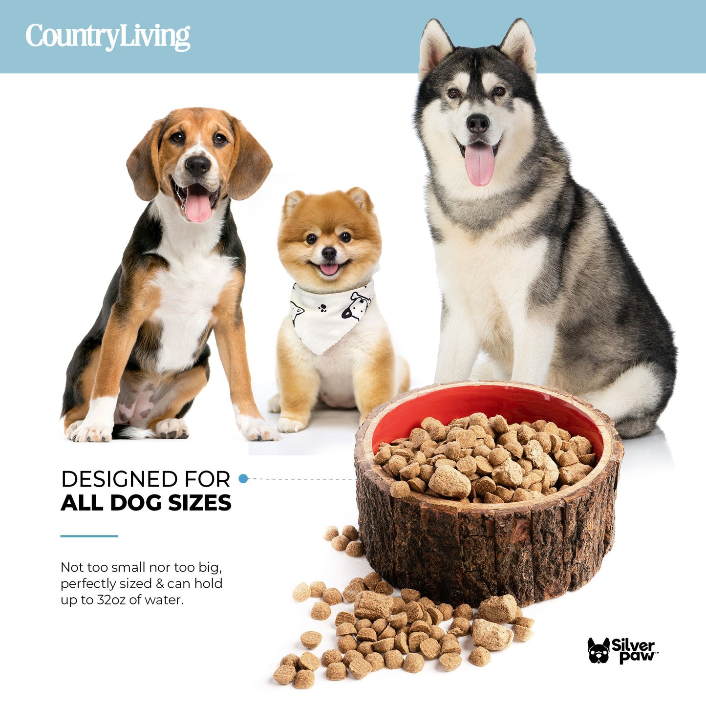 Farmhouse wooden dog bowl.