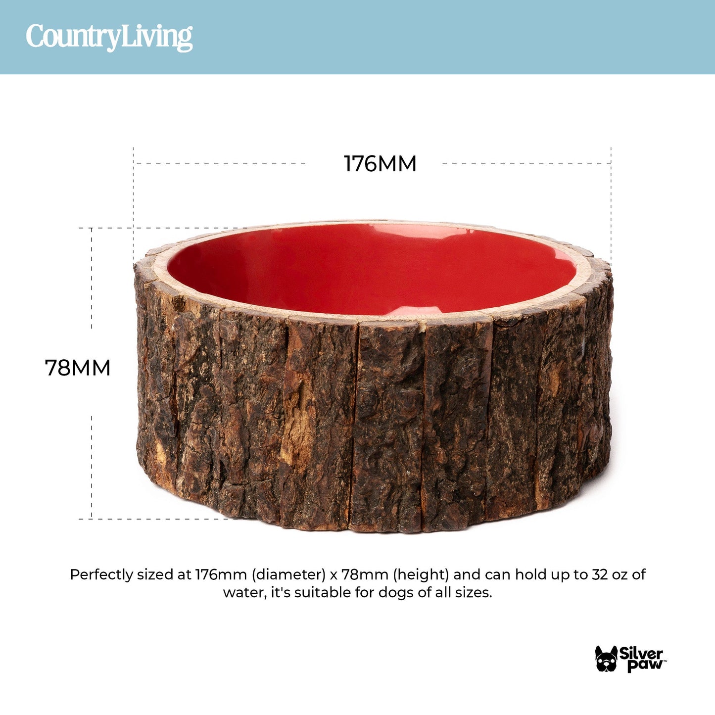 Farmhouse wooden dog bowl.