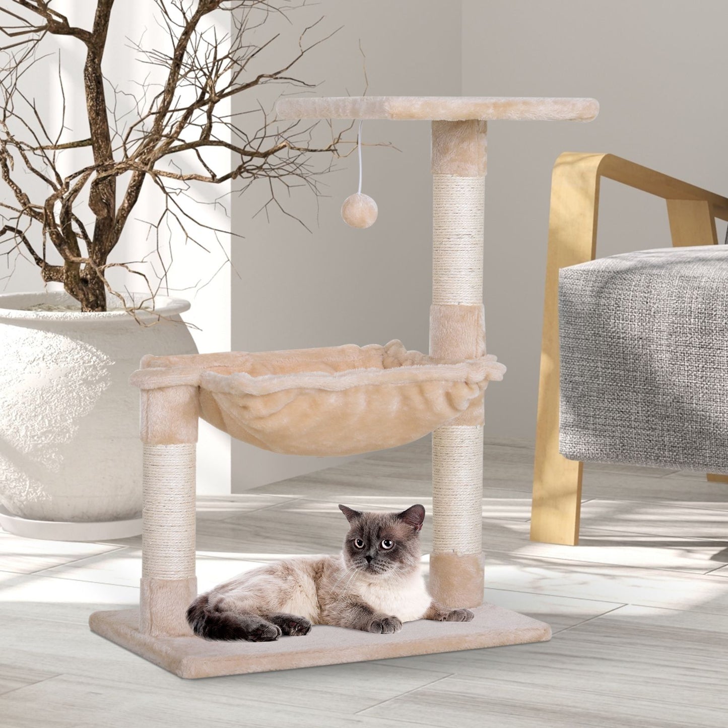 Cat tree hammock with natural sisal scratching pos